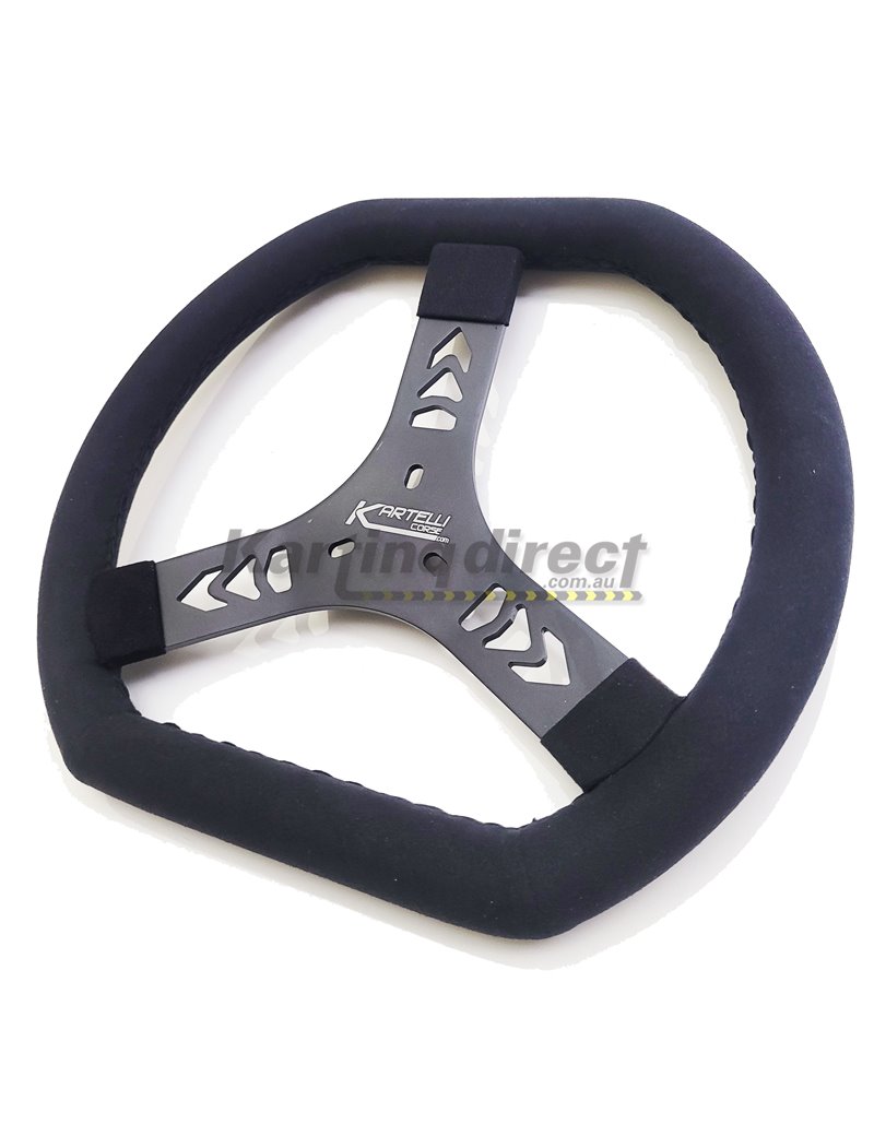 Steering Wheel 320mm Kartelli Pro Flat Top Flat Bottom  Suede Leather - BLACK